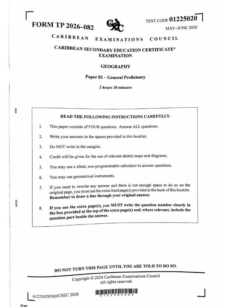 Csec Geo Paper 2 2026 | PDF