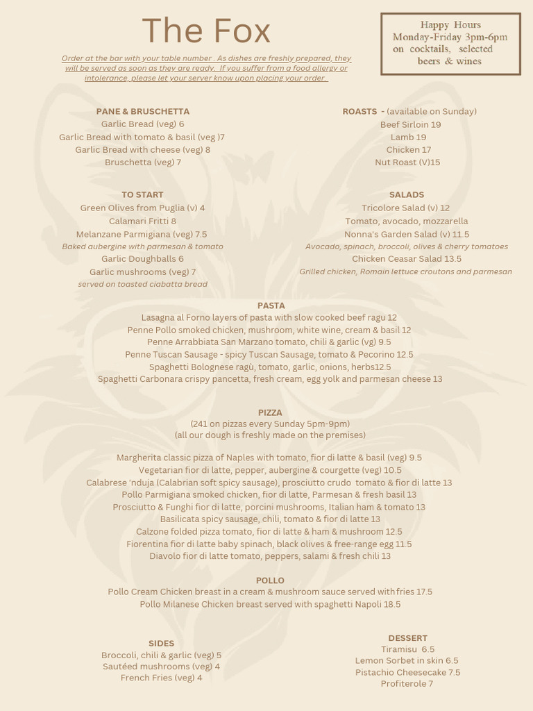 The Fox Food and Drink Menu | PDF