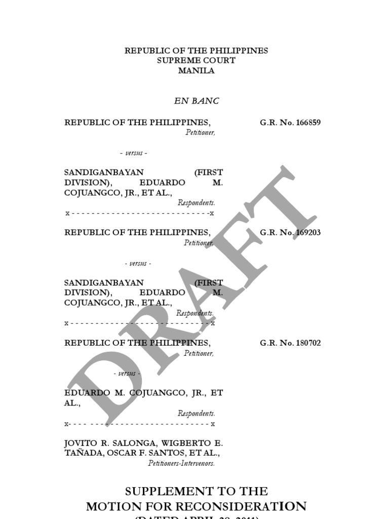 Supplement to the Motion for Reconsideration (First Draft) Wealth
