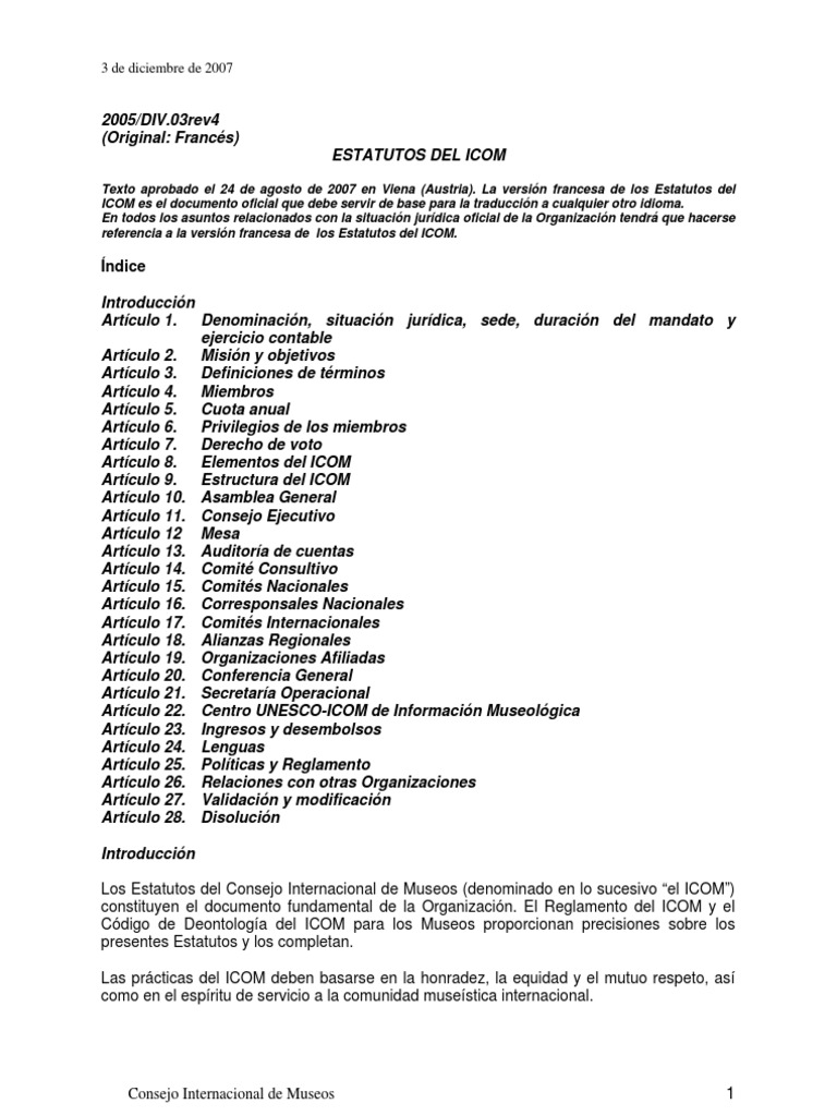 Estatutos del ICOM: Miembros y Normas | PDF | Presidentes de los ...