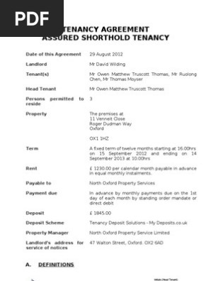 Tenancy Agreement - 11 Venneit Close