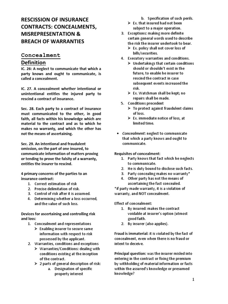 Rescission of Insurance Contracts Rescission