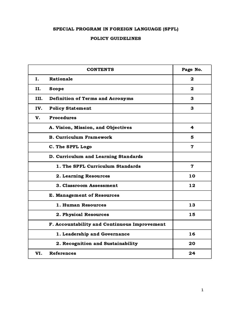 SPFL Revised Policy Guidelines | PDF | Curriculum | Foreign Language