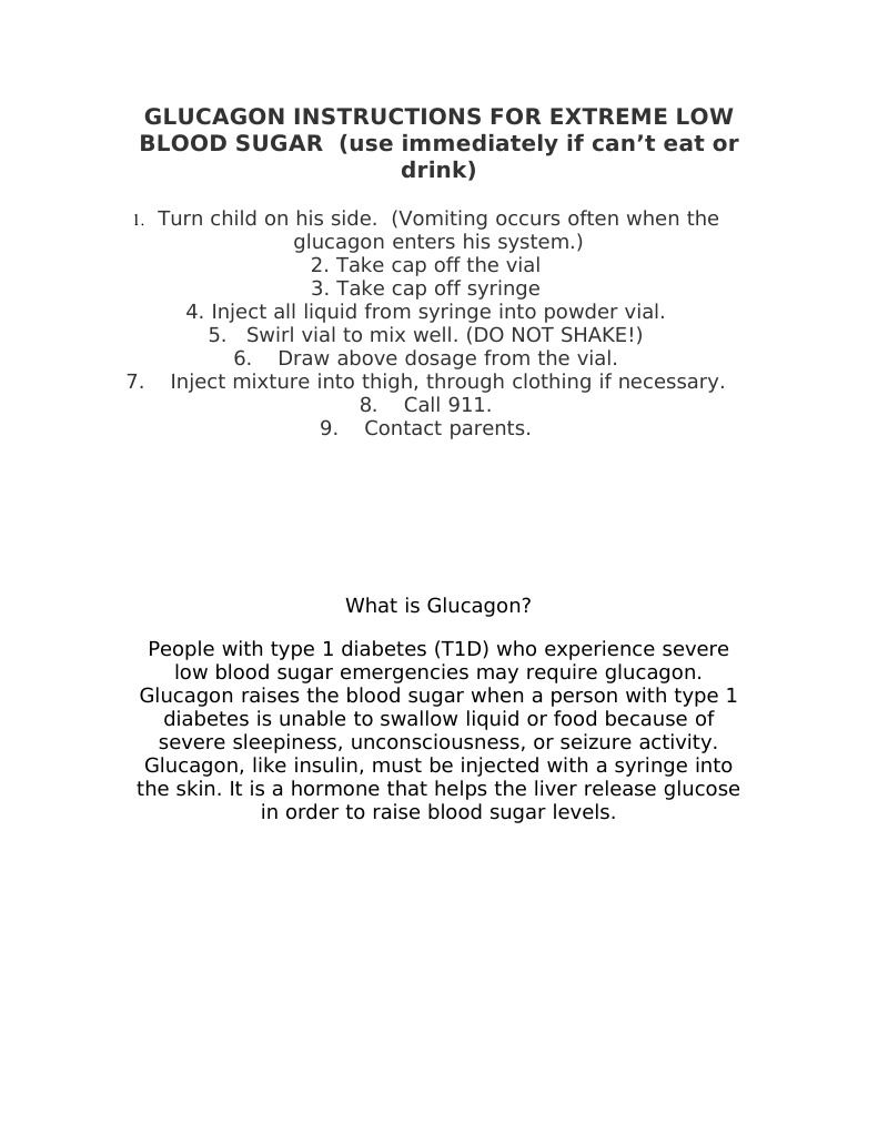 Glucagon Emergency Instructions for T1D | PDF