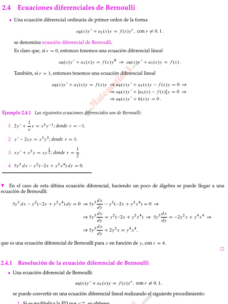 Ecuaciones Diferenciales De Bernoulli Ecuaciones Diferenciales Ecuaciones