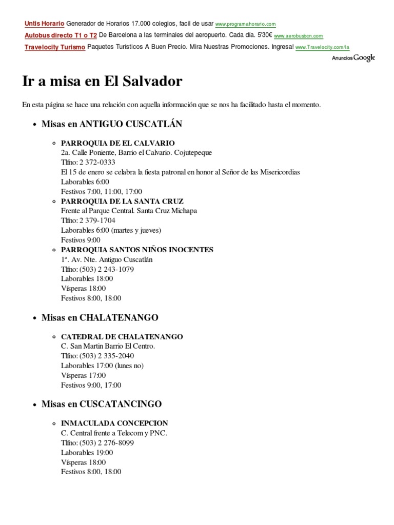 Horarios de Misas en El Salvador | PDF | Religión y creencia | Personas