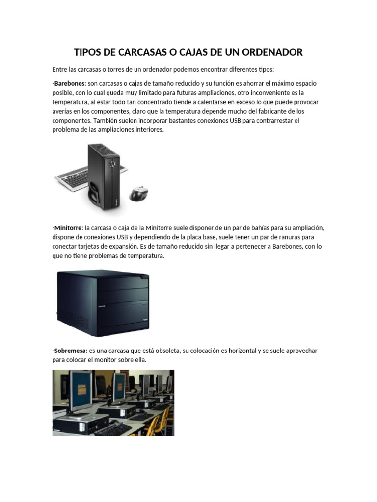 Tipos de Carcasas o Cajas de Un Ordenador | PDF | Electrónica de ...