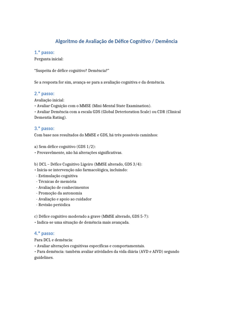 Algoritmo Defice Cognitivo Demencia | PDF