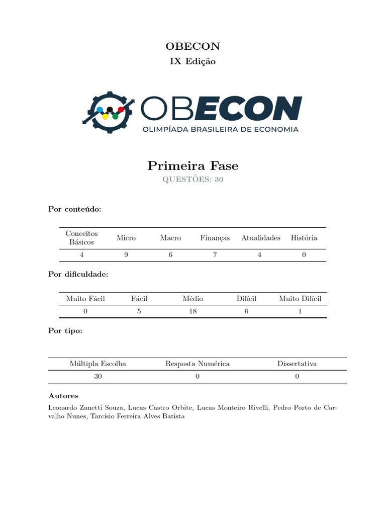 OBECON 2026 - Gabarito Da Primeira Fase | PDF | Economia | Bancos centrais