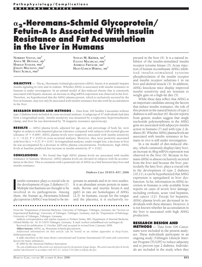 2-Heremans-Schmid Glycoprotein: Fetuin-A Is Associated With Insulin ...