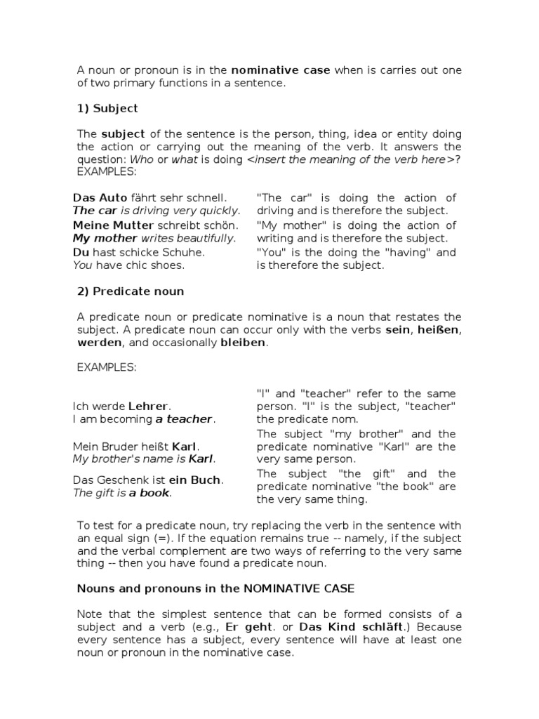 Nominative Case in Grammar Explained | PDF