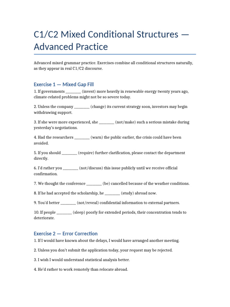 C1 C2 Mixed Conditionals Advanced | PDF | Economies