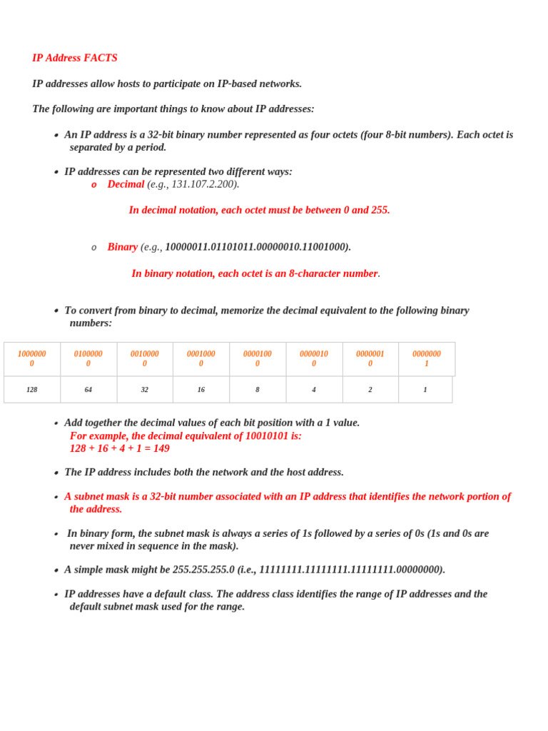 Chapter 5 Review Summary Notes (Ip Addressing Notes) | PDF | Ip Address ...
