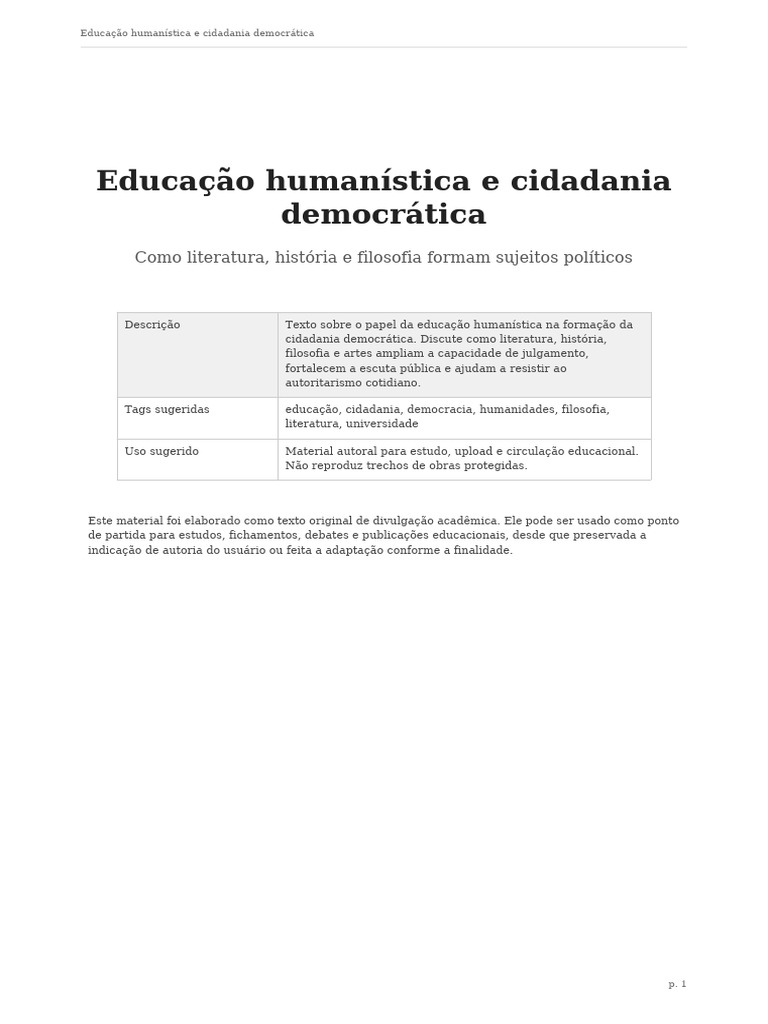 educacao-humanistica-e-cidadania-democratica | PDF