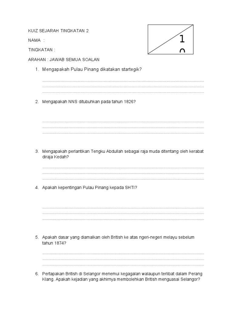 Kuiz Sejarah Tingkatan 2 Pdf