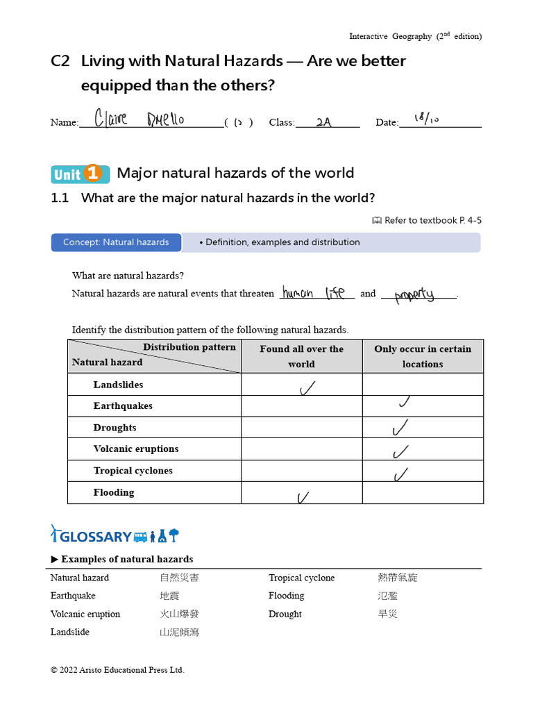 Living With Natural Hazards Revision Worksheet | PDF | Tropical ...