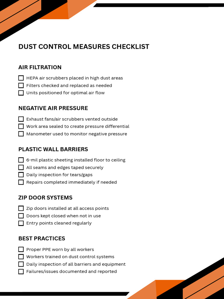 Dust Control Measures Checklist | PDF