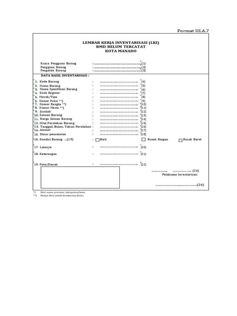 Format III.a.7 Inventarisasi Bmd | PDF