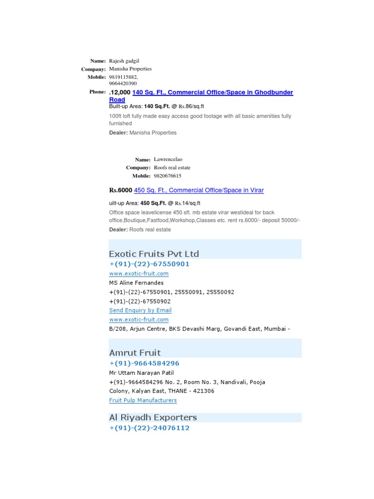 140 Sq. FT., Commercial Office/Space in Ghodbunder Road Exotic Fruits