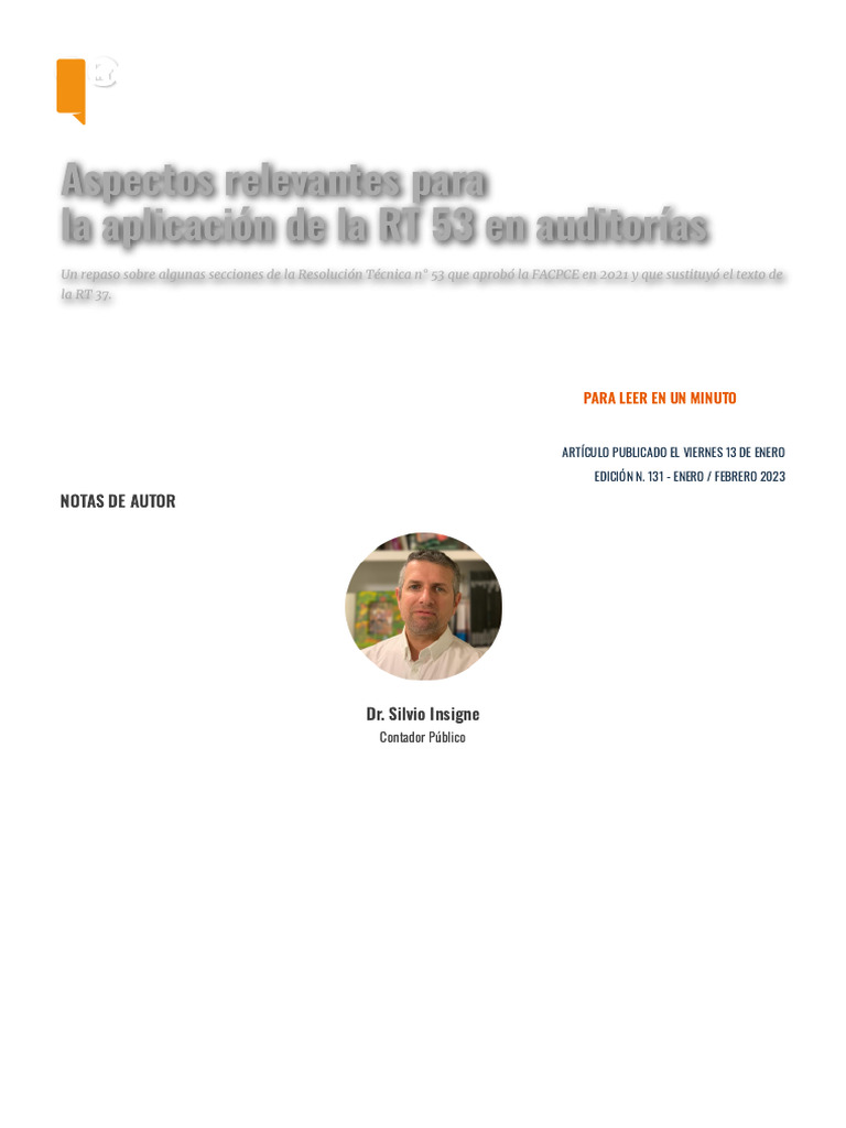 Aspectos Relevantes para La Aplicación de La RT 53 en Auditorías ...