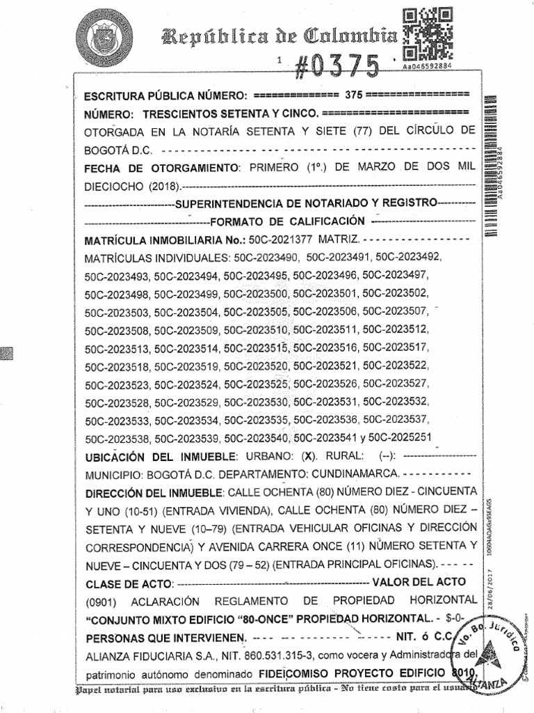 RPH Escritura 0375 Radicada Defintiva - 1 | PDF