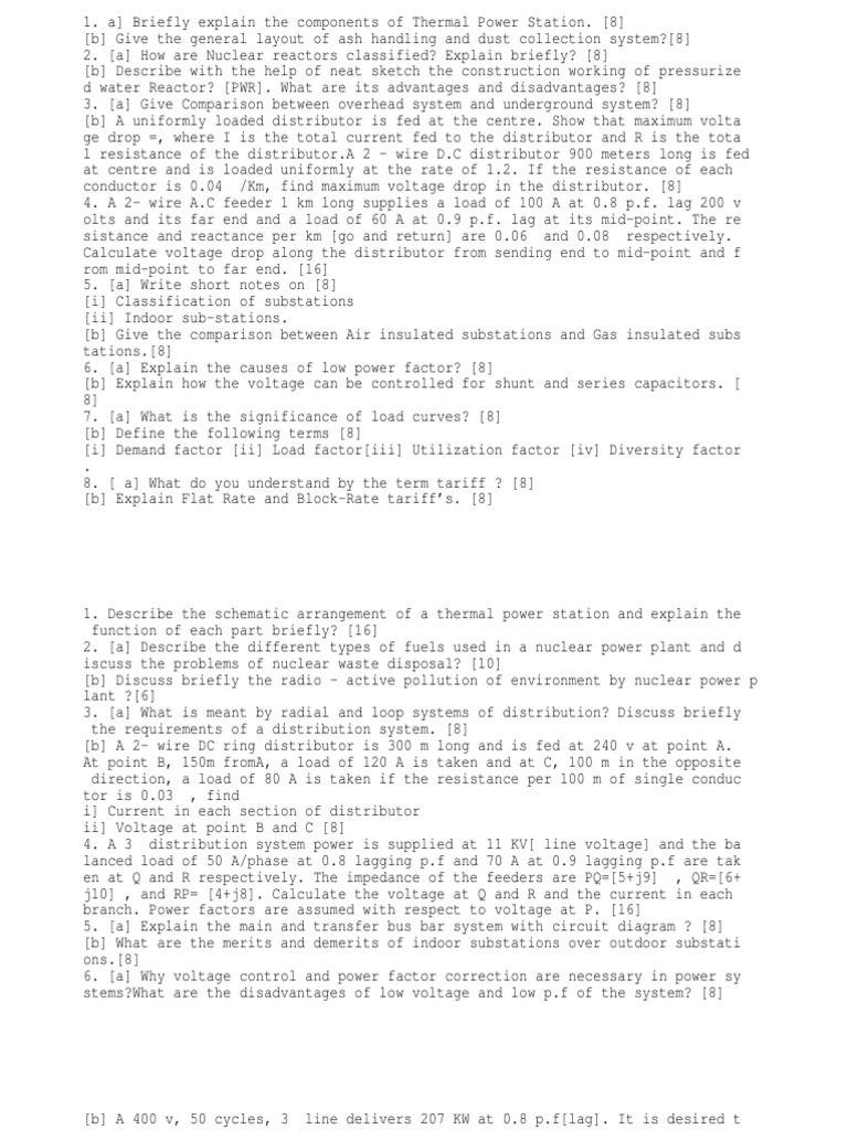 Generation of Electric Power Questions | PDF | Electrical Substation ...
