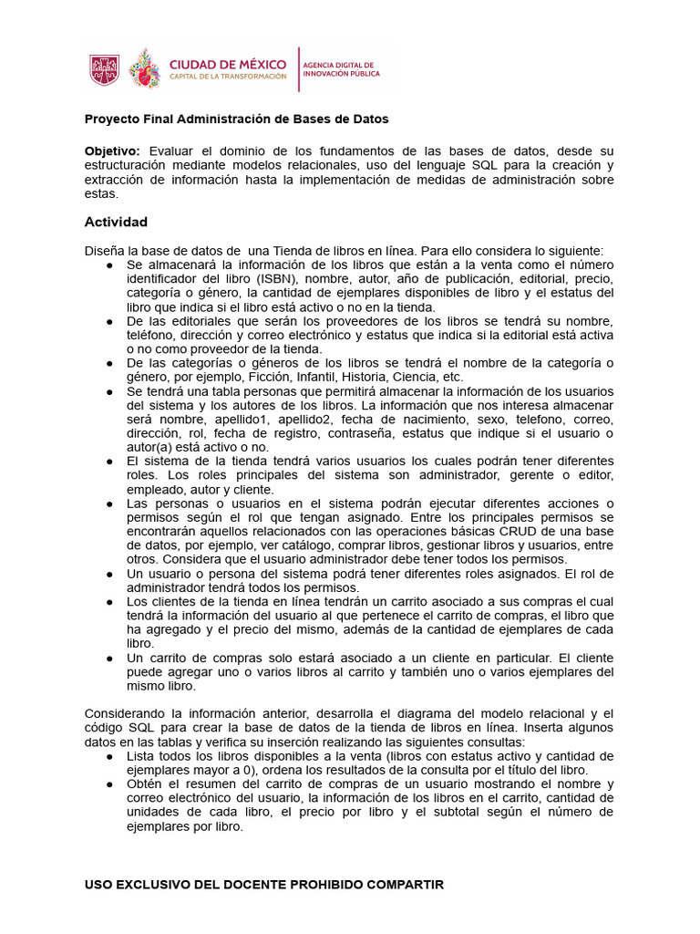 Proyecto Final Admin BD | PDF | SQL | Bases de datos