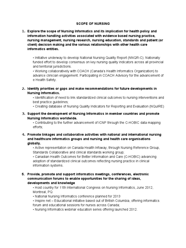 Scope of Nursing Health Informatics Nursing