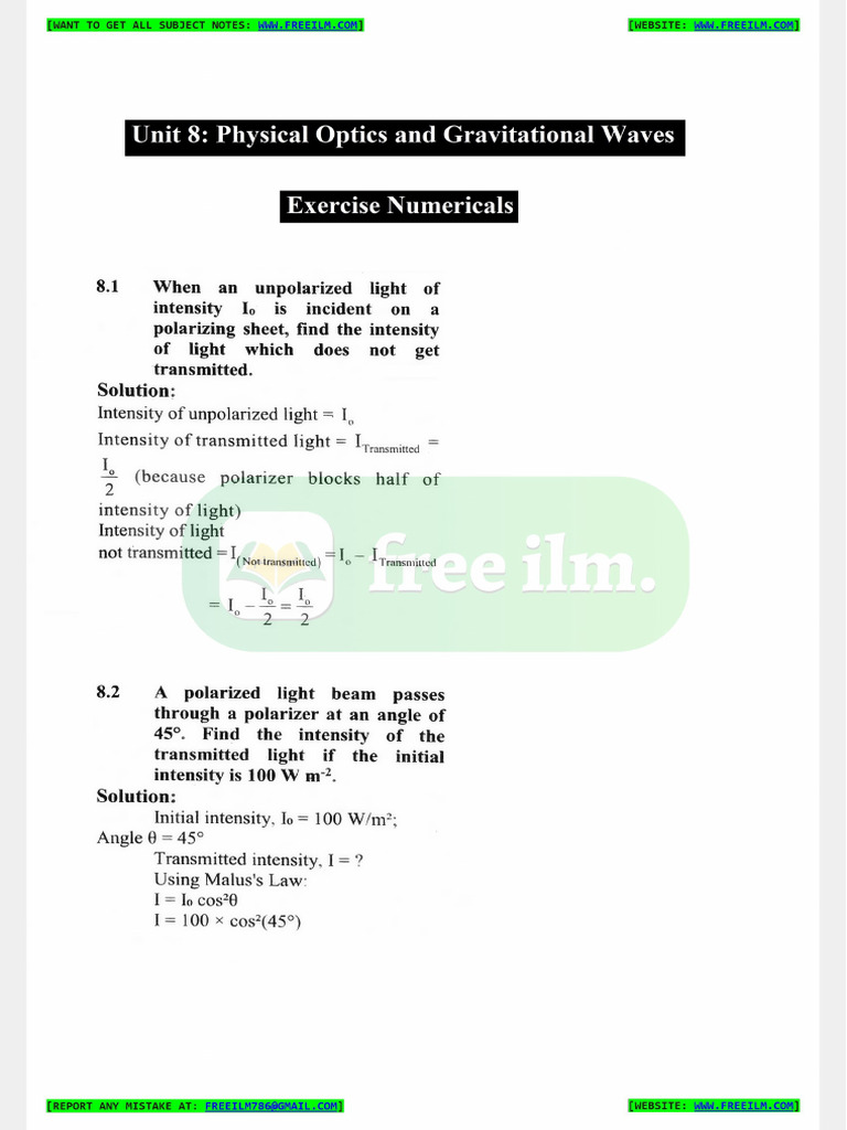 11th Phy New Ch8 Numericals | PDF