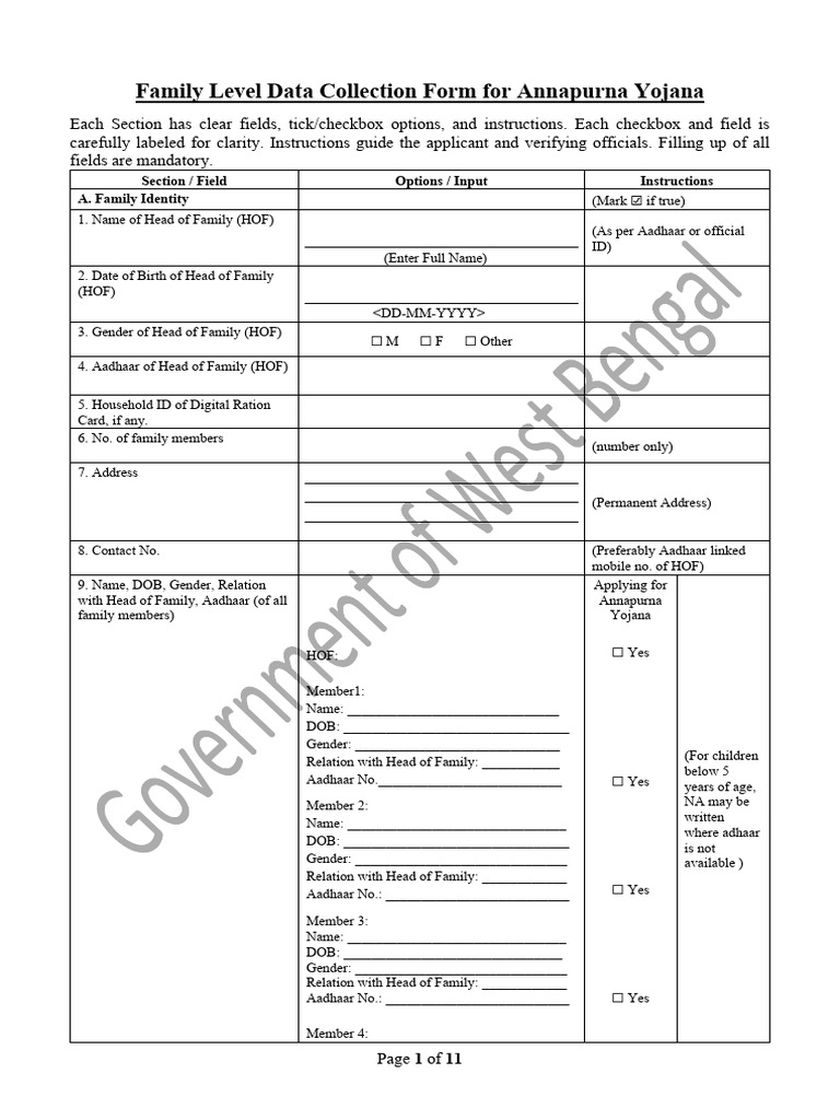 Annapurna Yojana Family Level Data Collection Form | PDF | Insurance ...