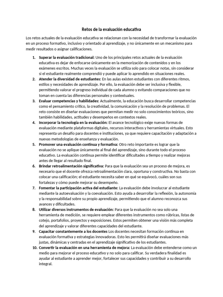 Retos de La Evaluación Educativa GR | PDF | Evaluación | Enseñando