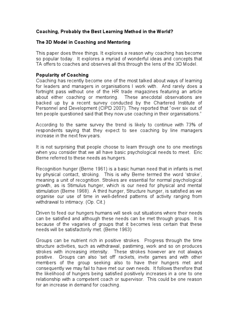 3D in Coaching and Mentoring | PDF | Mentorship | Psychology