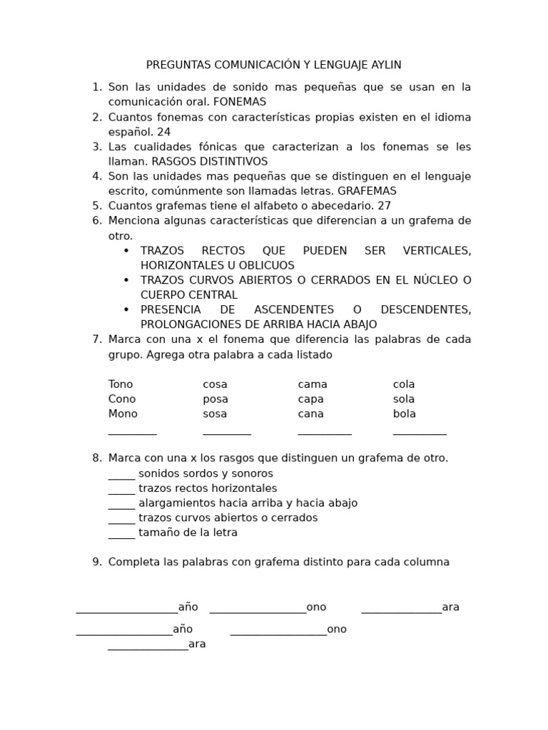 Preguntas Comunicación y Lenguaje Aylin | PDF | Alfabeto | Ortografía