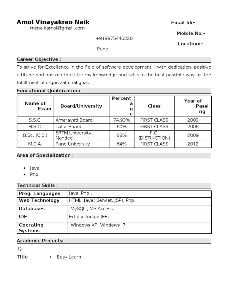 Amol Naik's Software Development Profile | PDF