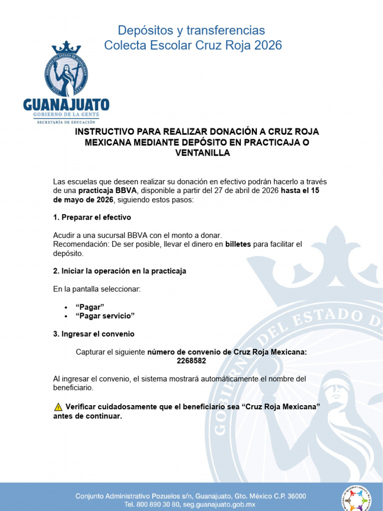 Depósitos y Transferencias Colecta Escolar Cruz Roja 2026 | PDF ...