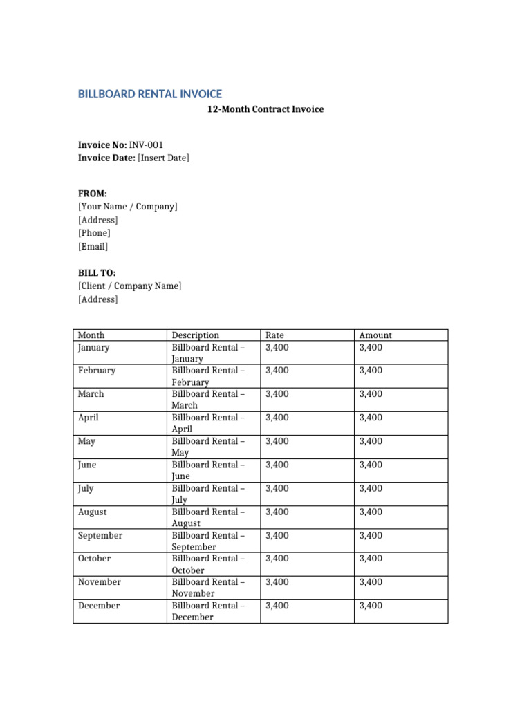 Billboard One Invoice 12 Months | PDF