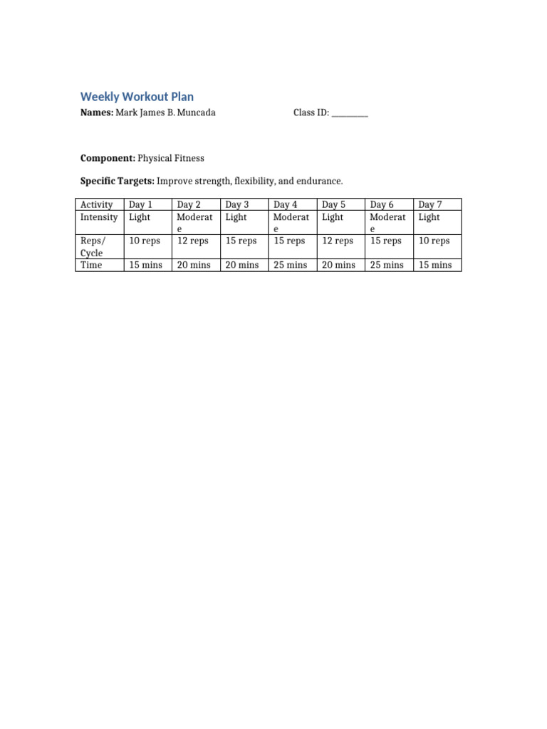 Basic Weekly Workout Plan | PDF