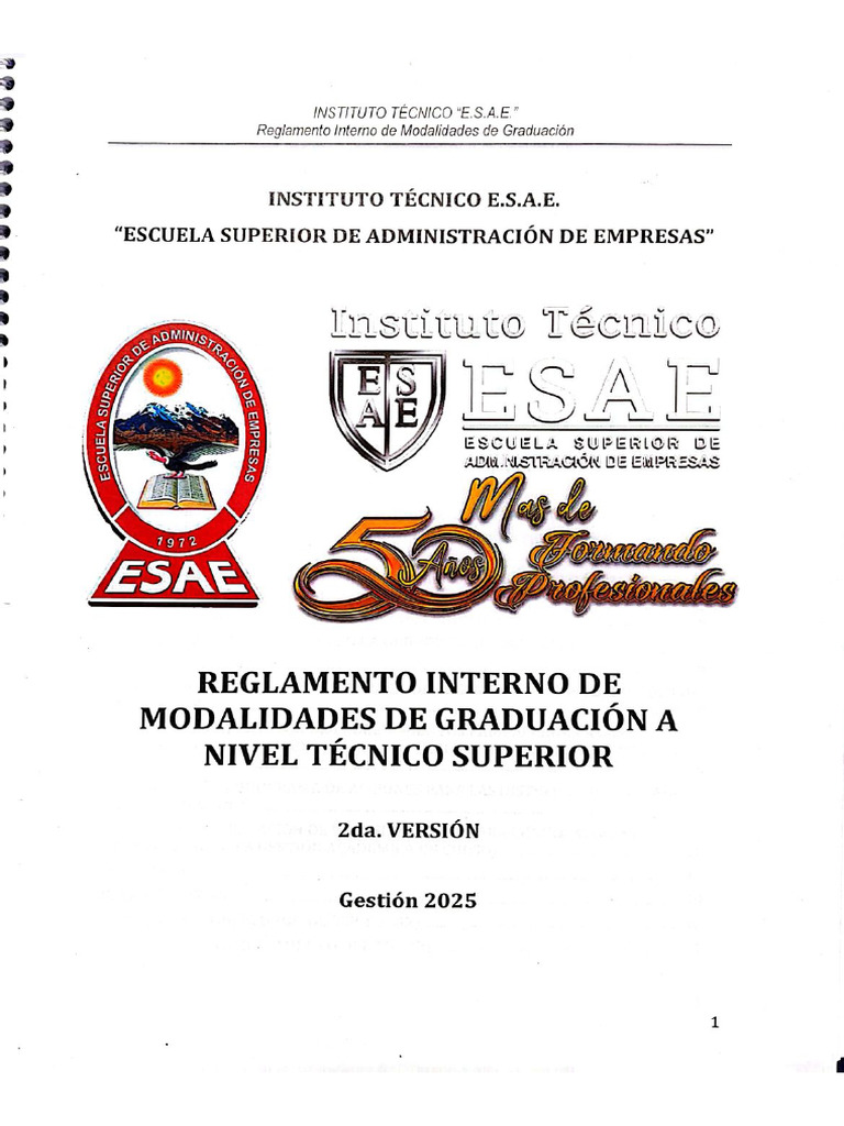 Reglamento Interno de Modalidades de Graduación ESAE | PDF