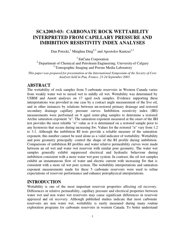 Carbonate Rock Wettability Interpreted From Capillary Pressure and ...