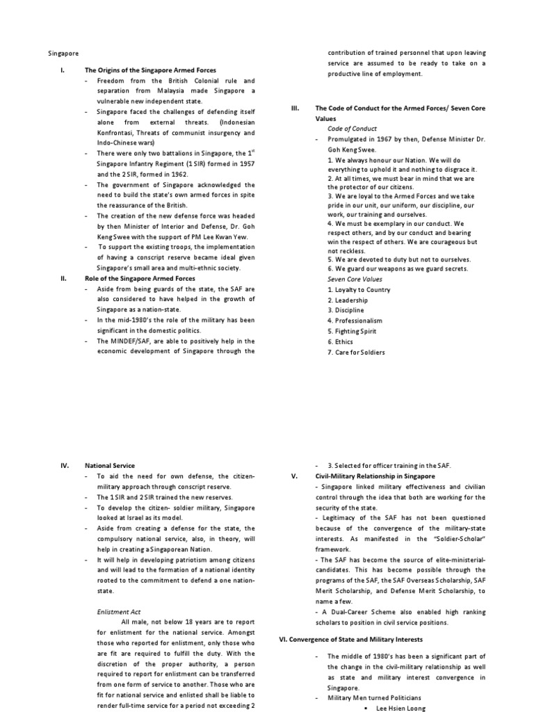 Singapore Military Handout | PDF | Military Service | Singapore