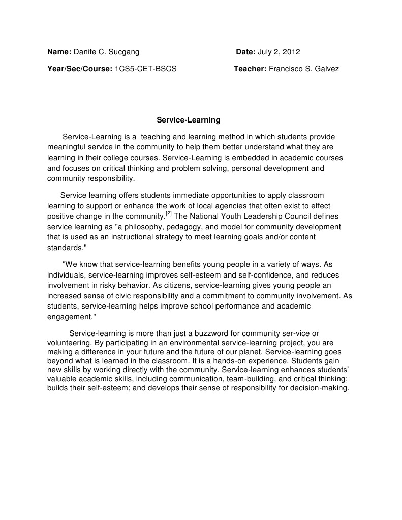 NSTP - Service Learning2 | PDF