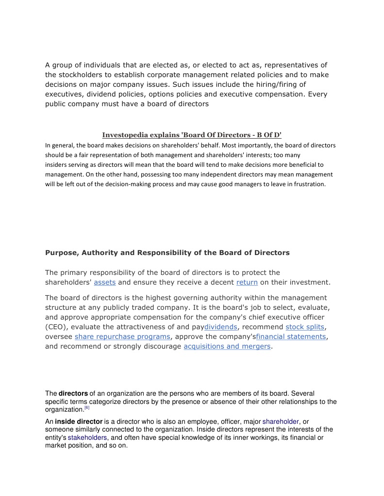 Board of Directors | PDF | Chief Executive Officer | Board Of Directors