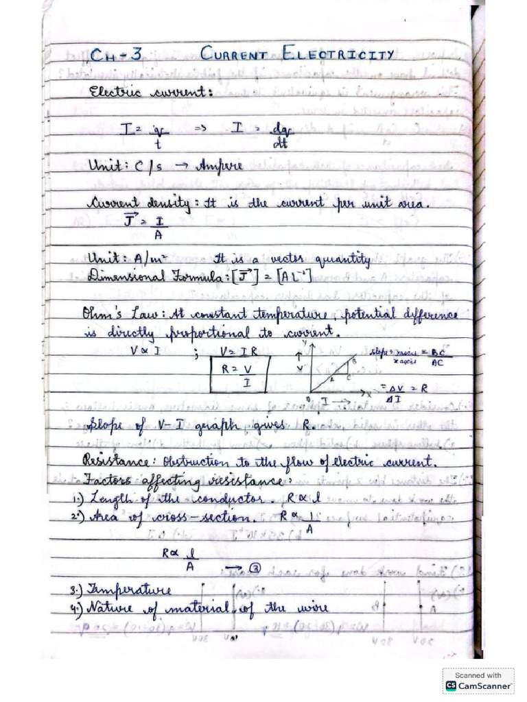 Class 12 Current Electricity Handwritten Notes | PDF