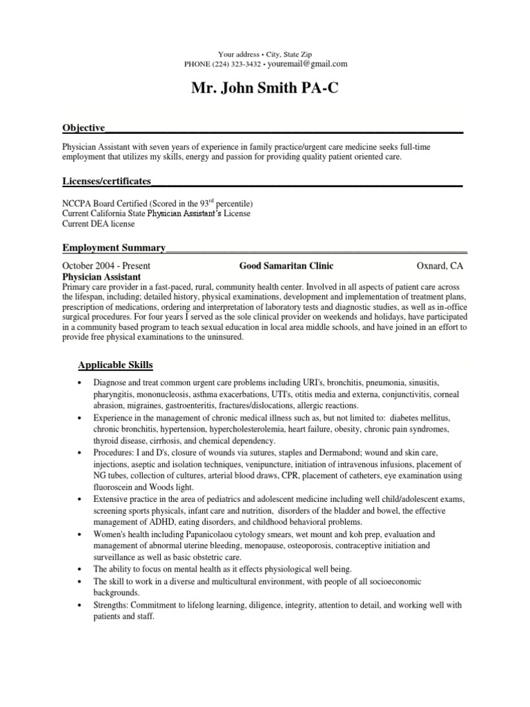 Cv Of Physician Assistant 