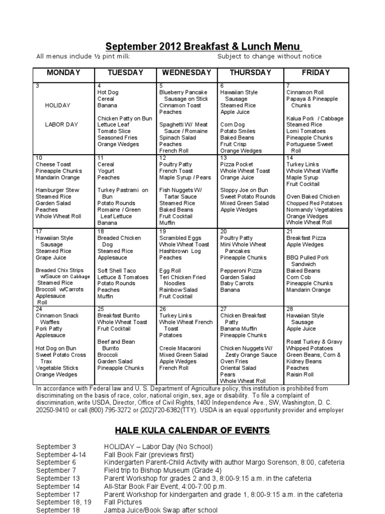 September Breakfast & Lunch Menu | PDF | Business