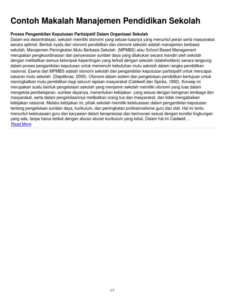 Contoh Makalah Manajemen Pendidikan Sekolah