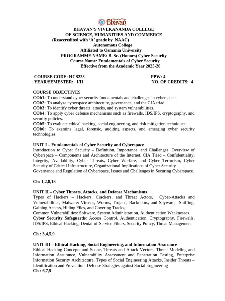 Fundamentals of Cyber Security Syl Lab Us | PDF | Security | Computer ...