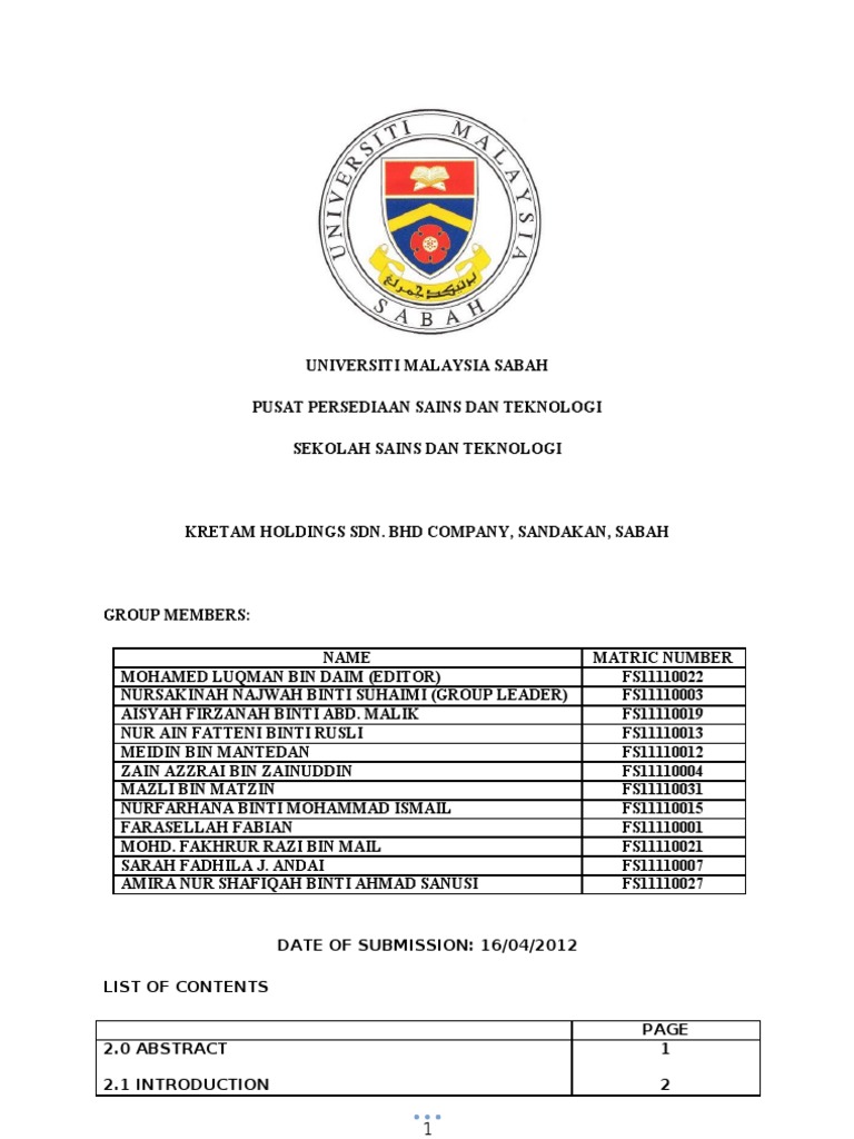 Kretam Holdings Sdn Bhd Report Boiler Steam