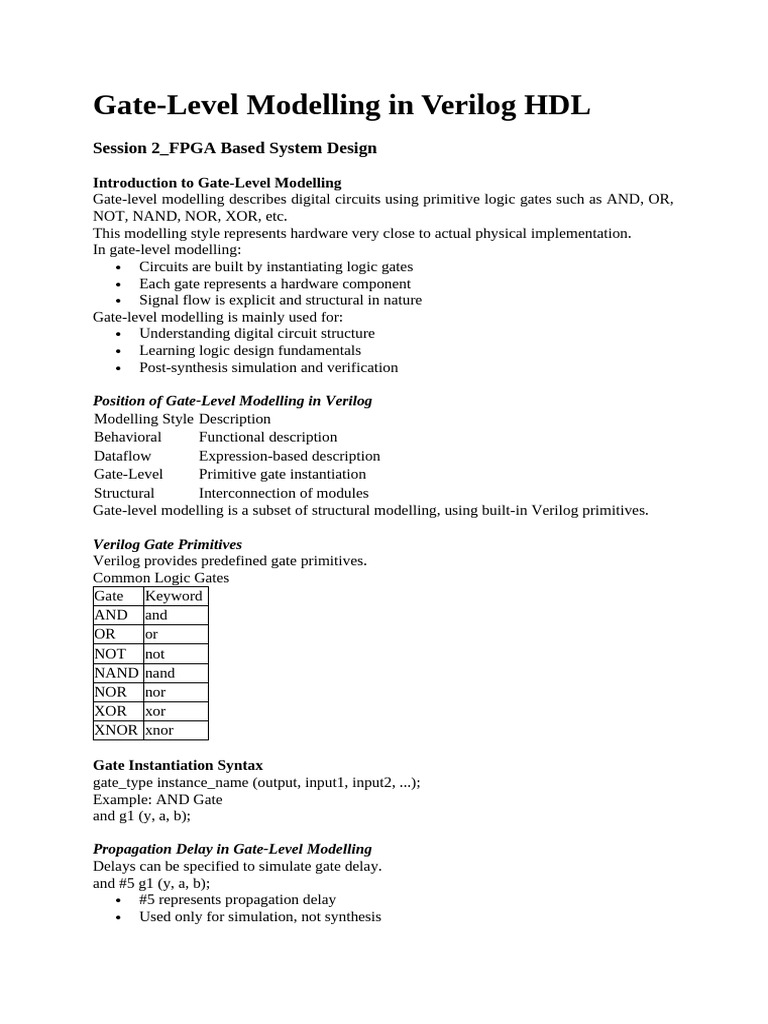 Session 2_Gate Level Modelling | PDF | Logic Gate | Software Engineering