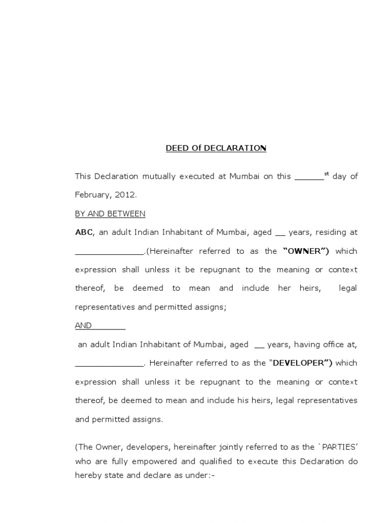 Deed of Settlement & Declaration Indemnity Lawsuit